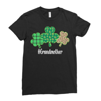 Grandmother T  Shirt Fun Patrick Shamrock Grandmother Leopard Plaid Gr Ladies Fitted T-shirt Designed By Ozellachamplin411
