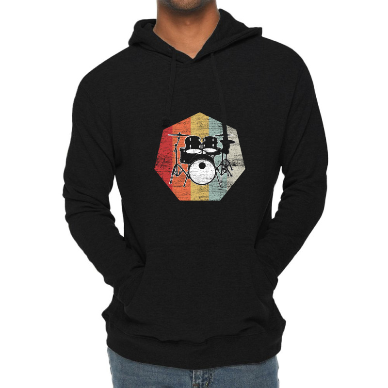 Retro Drummer Music Musical Instrument Drums Lightweight Hoodie by LemonJack | Artistshot