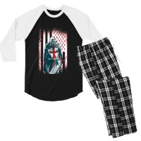 Jesus Crusader Warrior Vintage American Flag Knight Templar Men's 3/4 Sleeve Pajama Set | Artistshot