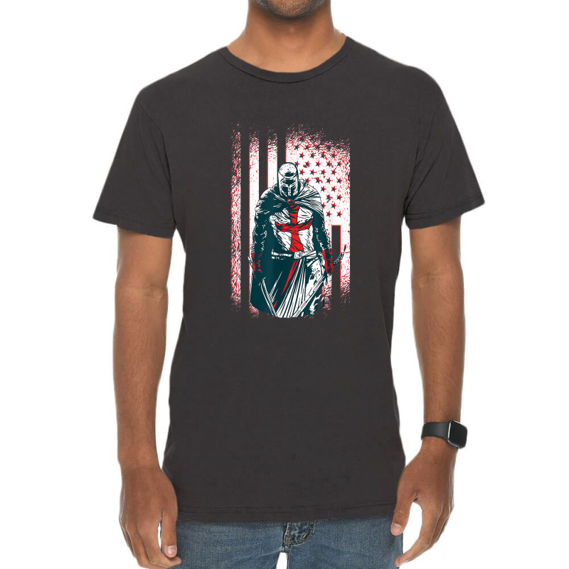 Jesus Crusader Warrior Vintage American Flag Knight Templar Vintage T-shirt | Artistshot