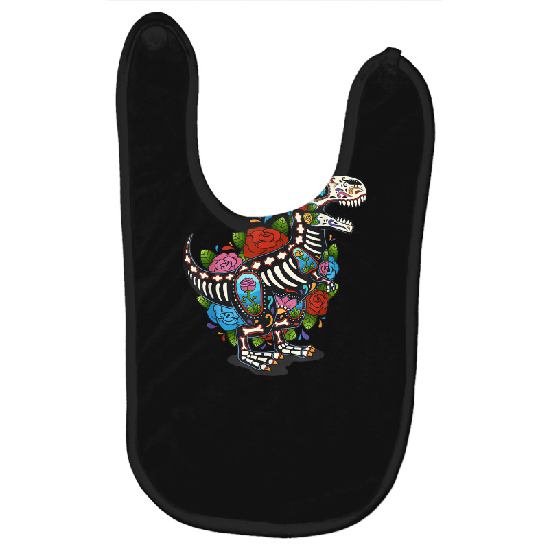 Rex Dinosaur Animal Sugar Skull Mexico Calavera Dia De Los Muertos Baby Bibs by LemonJack | Artistshot