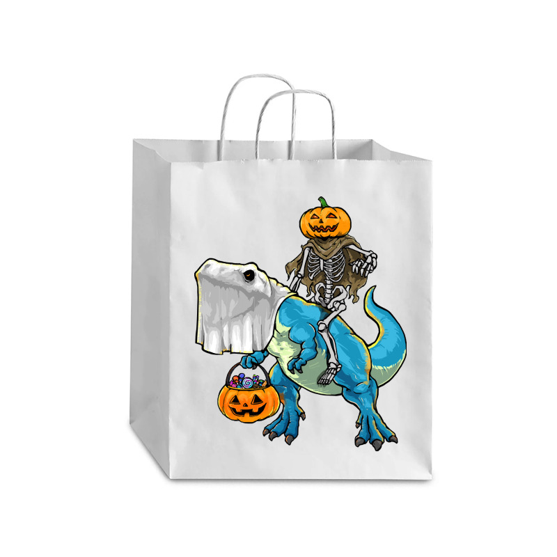 Halloween T  Shirt Halloween T Rex Skeleton Pumpkin T  Shirt Debie Paper Bag - 10 X 5 X 13 | Artistshot