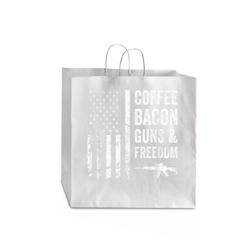 Coffee Bacon Guns And Freedom   Bbq Grill Funny Gun Usa Flag T Shirt Jumbo Paper Bag - 18 X 7 X 18 3/4 | Artistshot