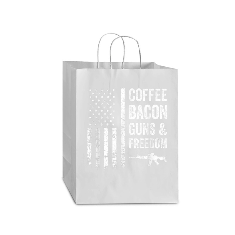 Coffee Bacon Guns And Freedom   Bbq Grill Funny Gun Usa Flag T Shirt Mart Paper Bag -13 X 7 X 17 | Artistshot