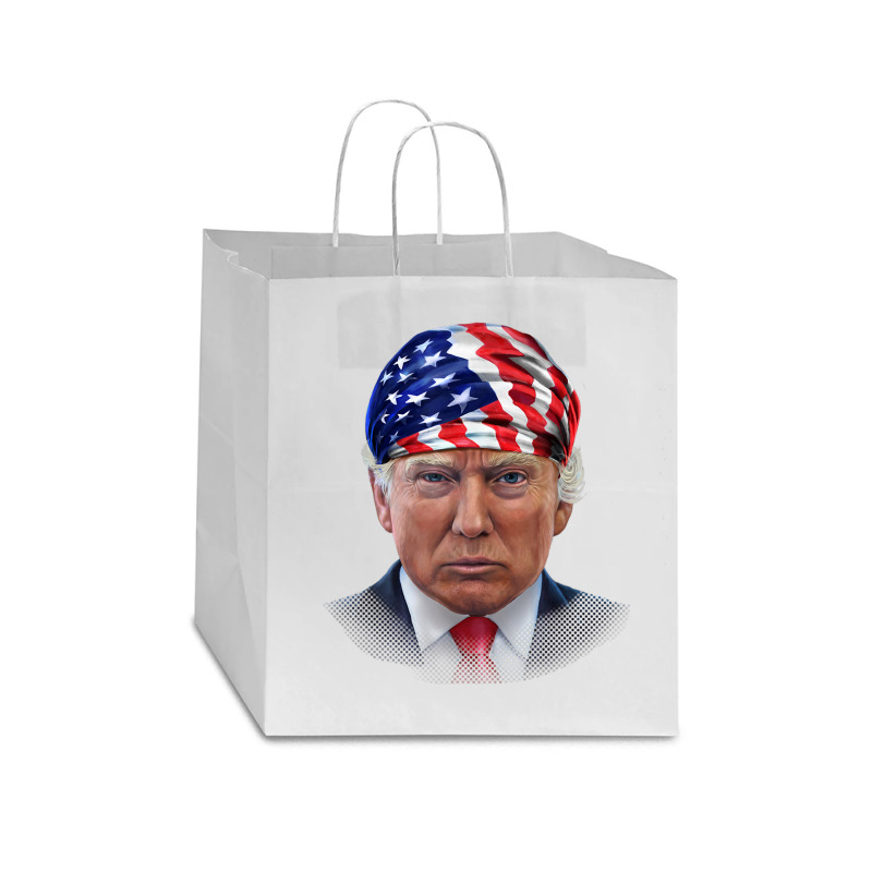 President Donald Trump In Flag Of Usa Head Wrap Star Paper Bag - 13 x 7 x 13 by Hoang95 | Artistshot