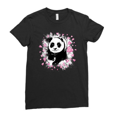 Charming Walking Panda Bear Lovely Ladies Fitted T-shirt Designed By Epulart