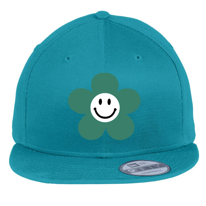 Viridian Green Daisy Smile Face Flower Flat Bill Snapback Cap by GlassKaca | Artistshot