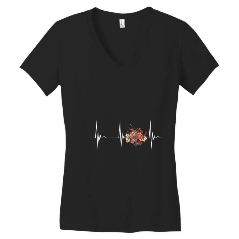 Lionfish Lion Fish Lover Heartbeat Ekg Pulse Fish Lover Raglan Basebal Women's V-Neck T-Shirt by Tiktify | Artistshot