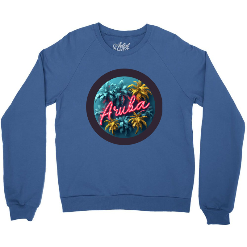 Aruba Design With Black Border And Neon Lettering Crewneck Sweatshirt by velvetroom | Artistshot