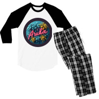 Aruba Design With Black Border And Neon Lettering Men's 3/4 Sleeve Pajama Set | Artistshot