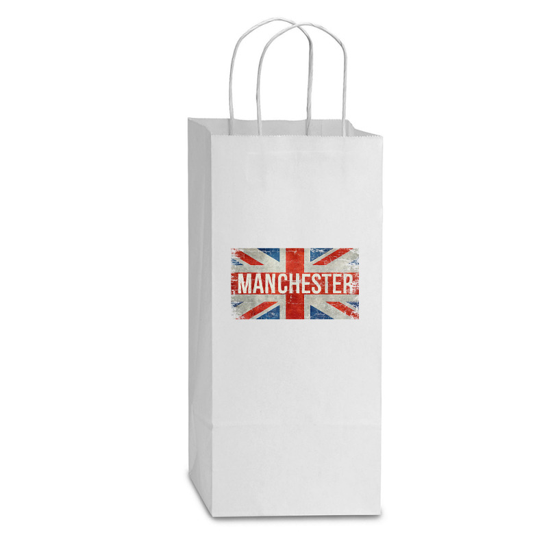 Manchester England United Kingdom British Flag Vintage T Shirt Double Wine Paper Bag - 6 1/2 X 3 1/2 X 12 3/8 | Artistshot