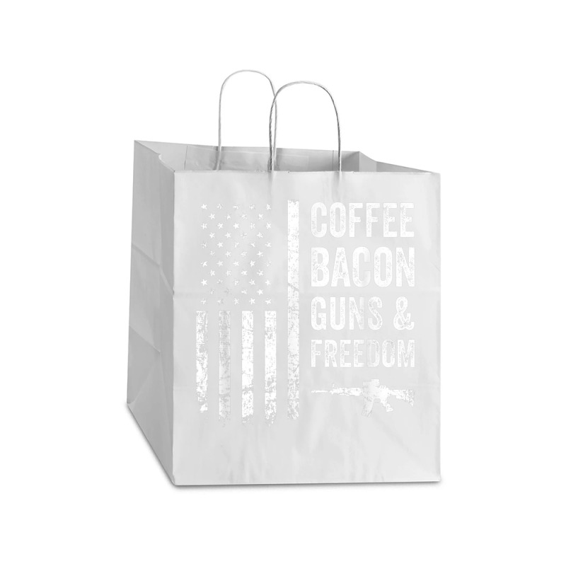 Coffee Bacon Guns And Freedom   Bbq Grill Funny Gun Usa Flag T Shirt Take Out Paper Bag - 14 X 10 X 15 1/2 | Artistshot