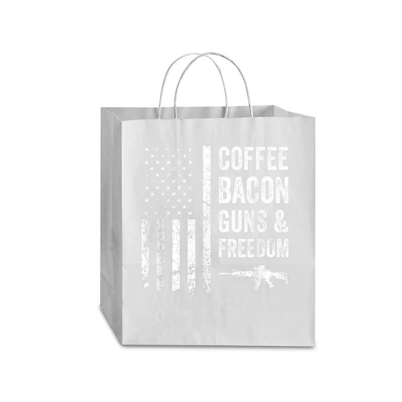 Coffee Bacon Guns And Freedom   Bbq Grill Funny Gun Usa Flag T Shirt Traveler Paper Bag -13 X 6 X 15 3/4 | Artistshot