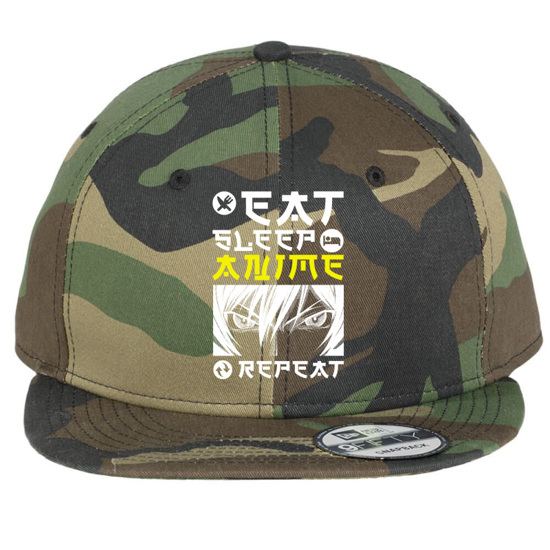 Eat Sleep Anime Repeat Tee Funny Flat Bill Snapback Cap | Artistshot