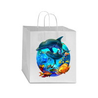 Dolphin Sea Life Save The Ocean Marine Biology Aquarium T Shirt Star Paper Bag - 13 X 7 X 13 | Artistshot