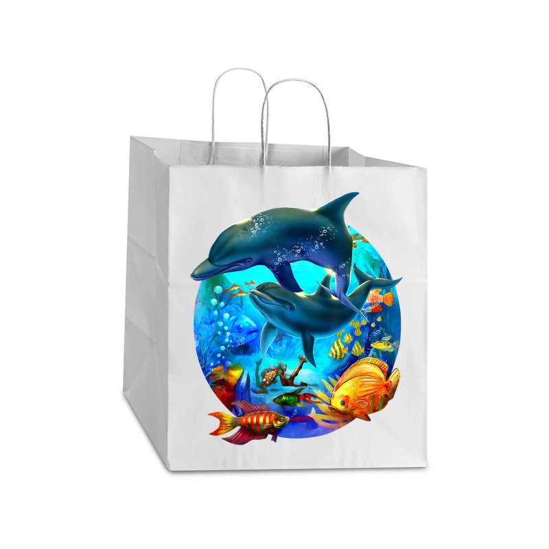 Dolphin Sea Life Save The Ocean Marine Biology Aquarium T Shirt Take Out Paper Bag - 14 X 10 X 15 1/2 | Artistshot