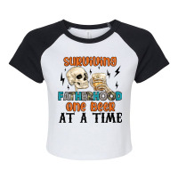 Surviving Fatherhood One Beer At A Time Raglan Crop Top | Artistshot