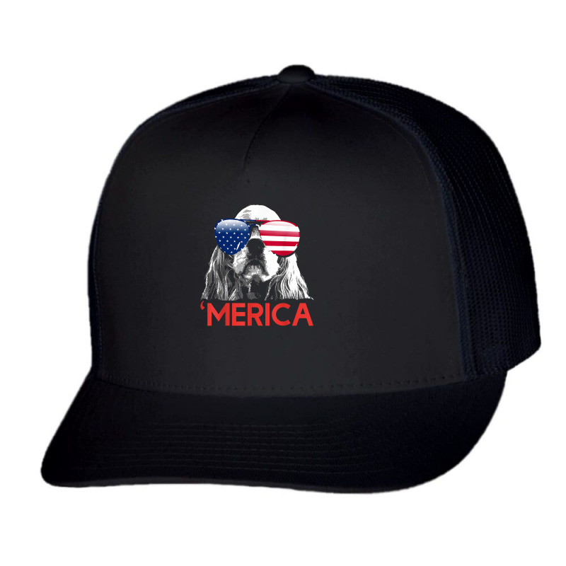 Merica Cocker Spaniel American Flag 4th Of July T Shirt Trucker Cap by franceskagilland | Artistshot