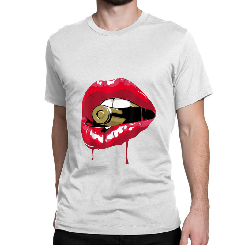 Red Lips Bullet Biting Classic T-shirt by salamwarna | Artistshot