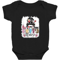 Bleached One Hoppy Registered Nurse Messy Bun Easter Bunny Baby Bodysuit | Artistshot