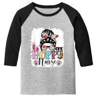 Bleached One Hoppy Registered Nurse Messy Bun Easter Bunny Youth 3/4 Sleeve | Artistshot