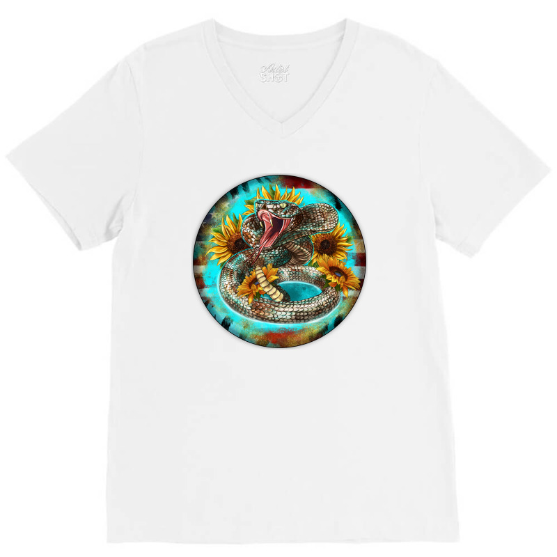 Rattlesnake And Sunflower V-Neck Tee by Christmas Ornament Shop | Artistshot