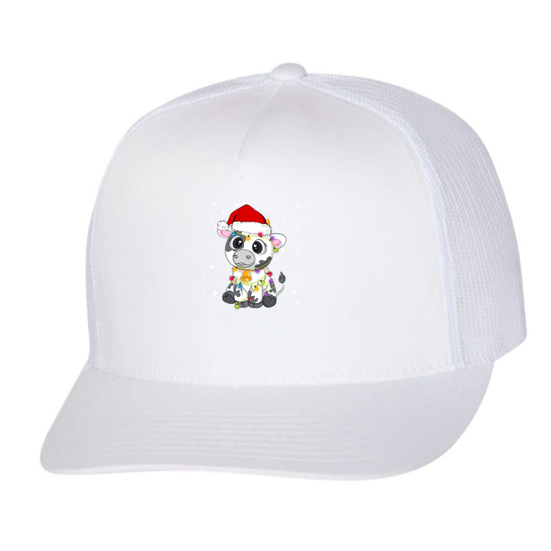 Cow Funny Cattle Cute Cow Santa Hat Xmas Light Matching Pajama Christm Trucker Cap by hopelessoon | Artistshot