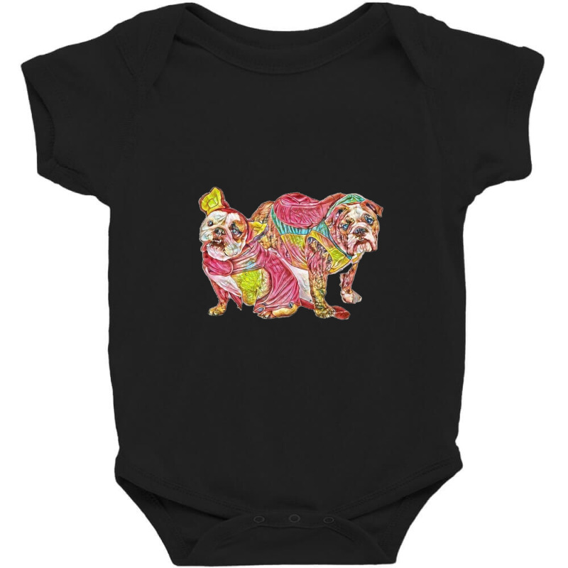 Two Cute Bulldog Breed Dogs W Baby Bodysuit by Kemnabi | Artistshot