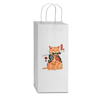 Japanese Samurai Ninja Cat Kawaii Tattoo Graphic Pullover Hoodie Double Wine Paper Bag - 6 1/2 X 3 1/2 X 12 3/8 | Artistshot