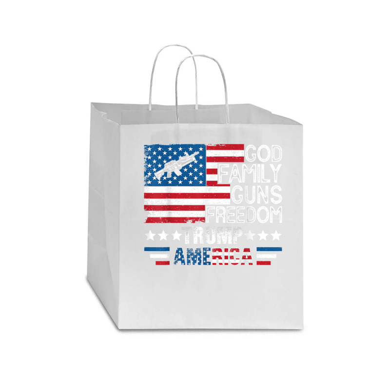 God Family Guns & Freedom Pro Trump 2024 Maga American Flag T Shirt Star Paper Bag - 13 X 7 X 13 | Artistshot