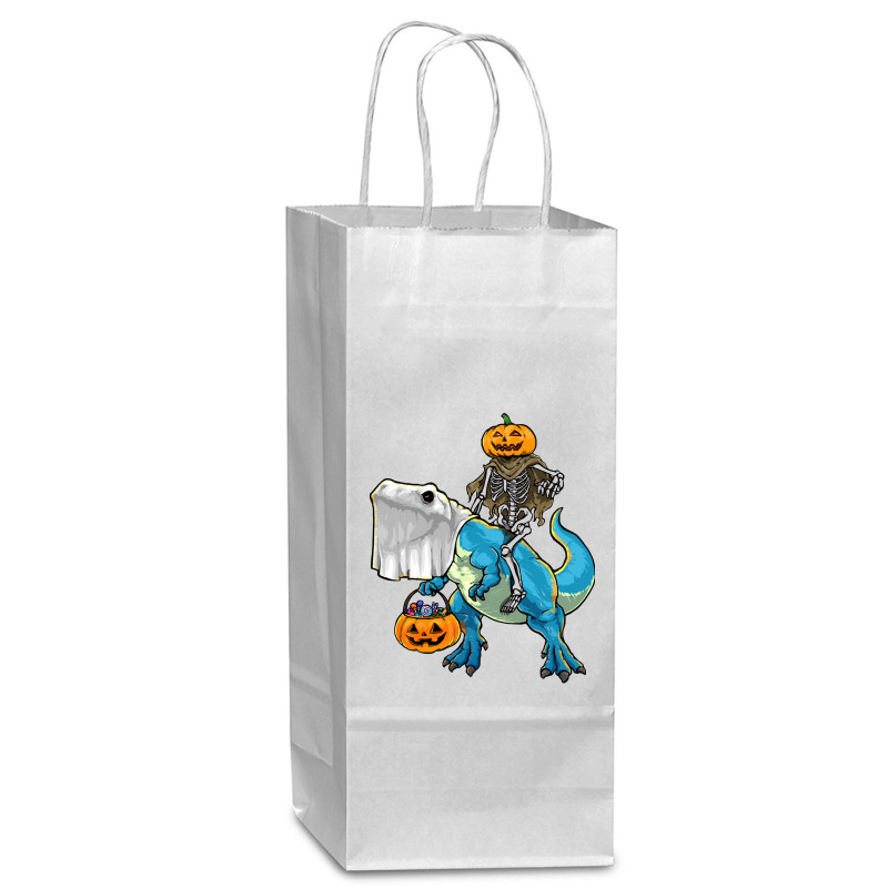 Halloween T  Shirt Halloween T Rex Skeleton Pumpkin T  Shirt Wine Paper Bag - 5 1/2 X 3 1/4 X 13 | Artistshot