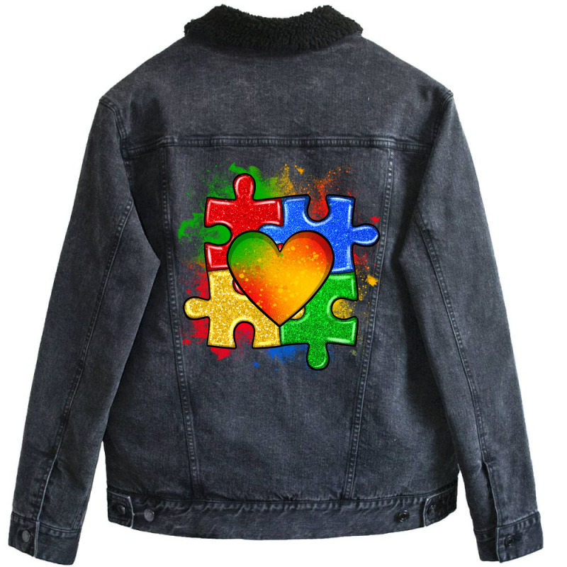 Autism Puzzle Pieces Heart Unisex Sherpa-lined Denim Jacket | Artistshot