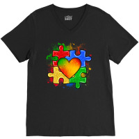 Autism Puzzle Pieces Heart V-neck Tee | Artistshot