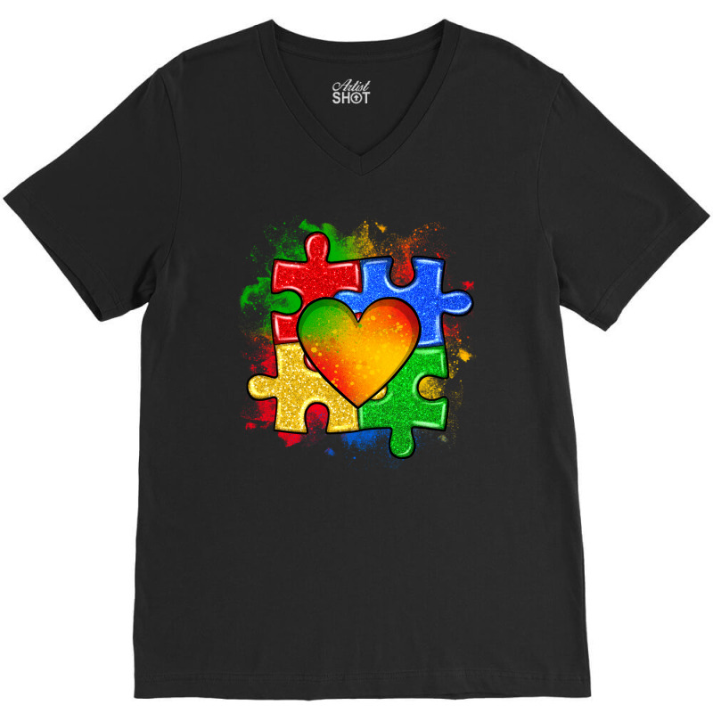 Autism Puzzle Pieces Heart V-neck Tee | Artistshot