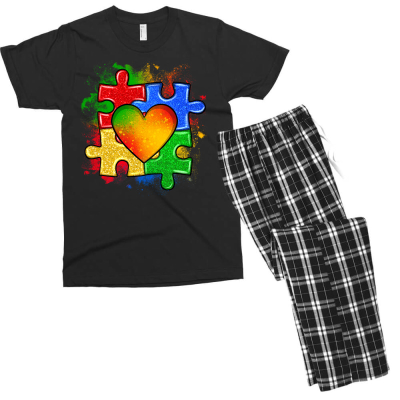 Autism Puzzle Pieces Heart Men's T-shirt Pajama Set | Artistshot