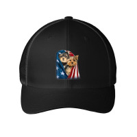 Yorkshire Terrier Us Flag July 4th Patriotic Yorkie Puppies T Shirt Mesh Cap | Artistshot