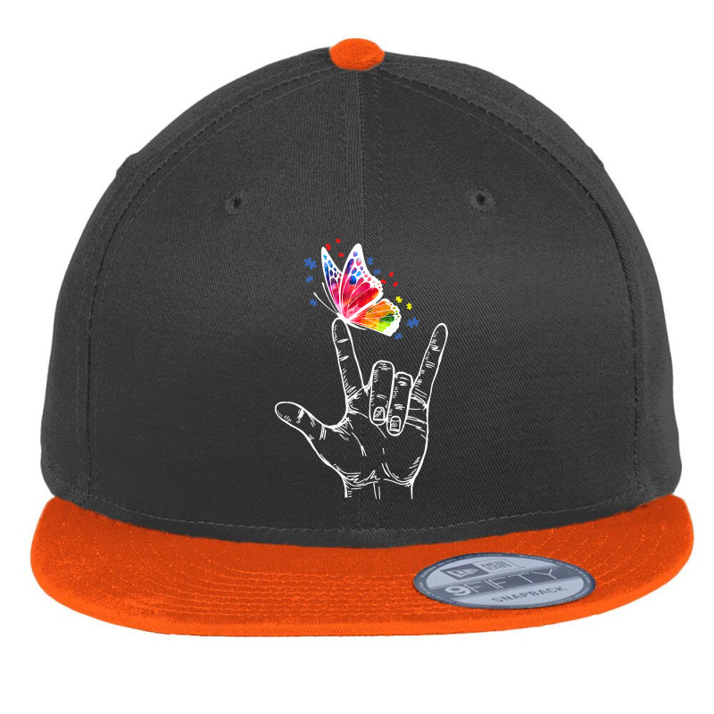 I Love You Hand Sign Language Butterfly Autism Awareness T Shirt Flat Bill Snapback Cap by HUUY | Artistshot