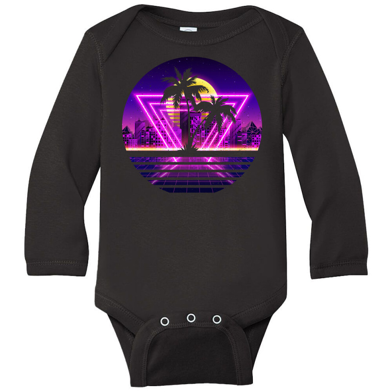 Vaporwave Palm Long Sleeve Baby Bodysuit by autlu2024 | Artistshot