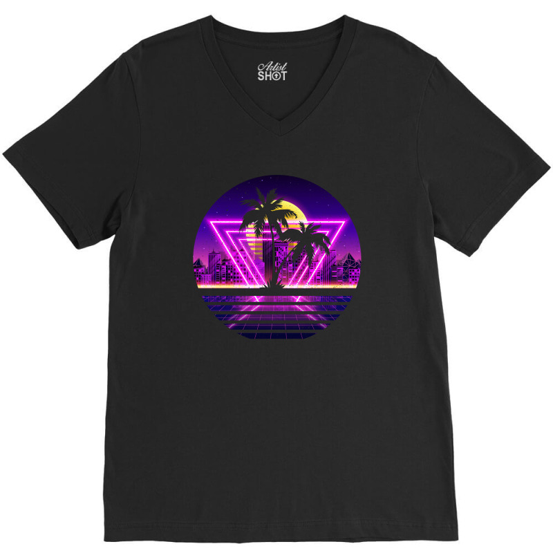 Vaporwave Palm V-Neck Tee by autlu2024 | Artistshot