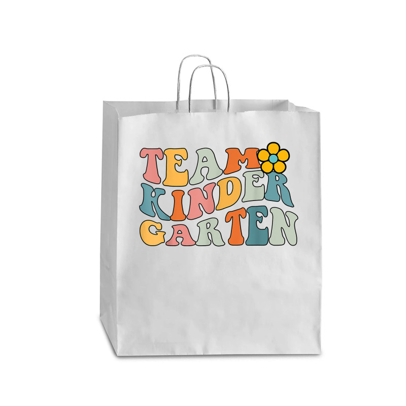 Team Kindergarten Groovy Wavy Back To School Teacher Student T Shirt Queen Paper Bag - 16 X 6 X 19 1/4 | Artistshot