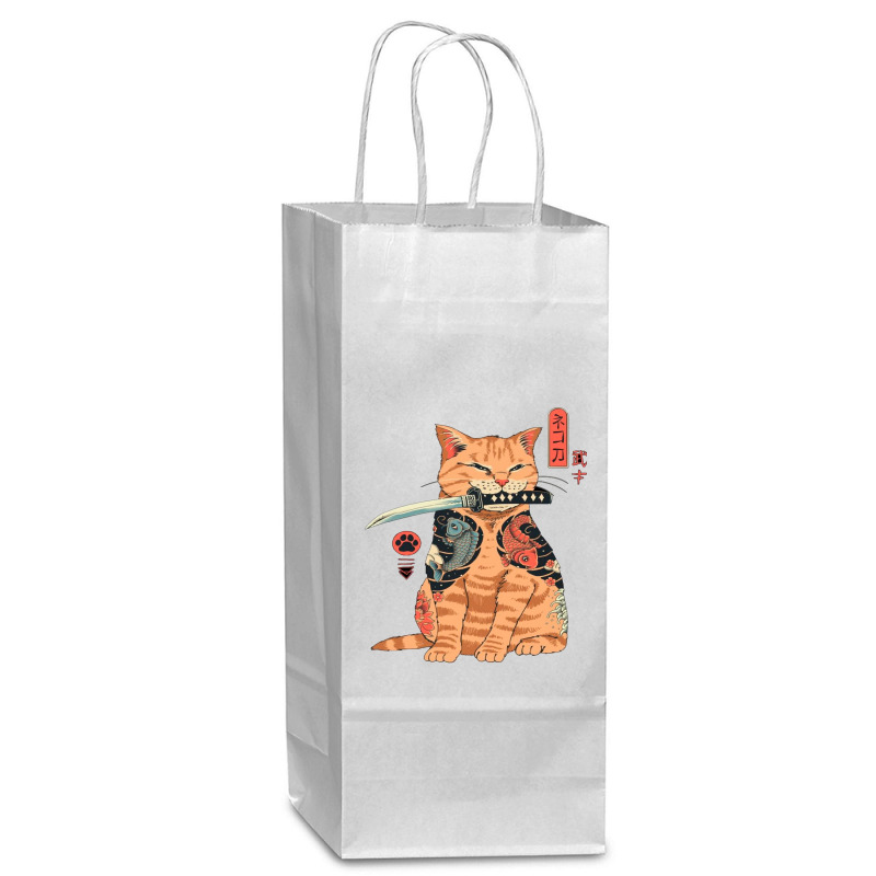 Japanese Samurai Ninja Cat Kawaii Tattoo Graphic Pullover Hoodie Wine Paper Bag - 5 1/2 X 3 1/4 X 13 | Artistshot