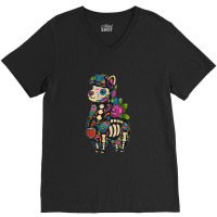 Llama Sugar Skull Mexico Alpaca Calavera Dia De Los Muertos T Shirt V-neck Tee | Artistshot