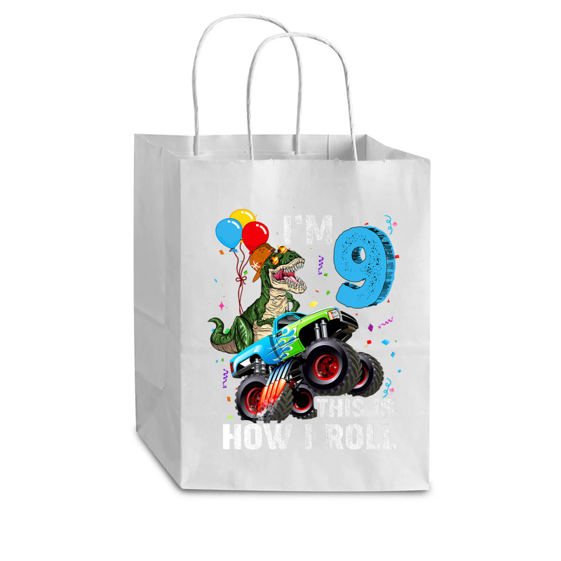 Kids 9 Year Old T Rex Dinosaur Monster Truck 9th Birthday Boys Mens Be Cub Paper Bag - 8 X 4 1/2 X 10 1/4 | Artistshot