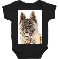 Portrait Of Brown Akita Over Baby Bodysuit | Artistshot