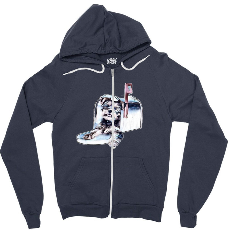 Cute Puppy Delivered To A Mai Zipper Hoodie by Kemnabi | Artistshot