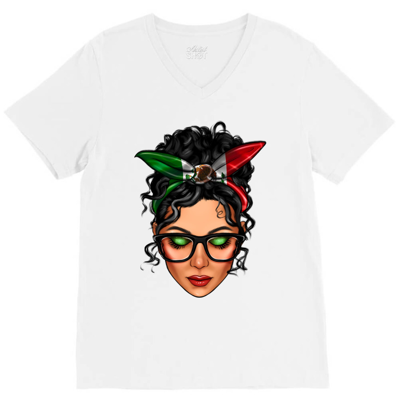 Mexican Latina Girl Messy Bun V-Neck Tee by LillyAllenDesigns | Artistshot