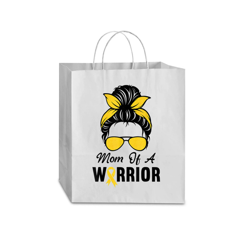 Childhood Cancer  Awareness Mom Of A Warrior Messy Bun Traveler Paper Bag -13 X 6 X 15 3/4 | Artistshot