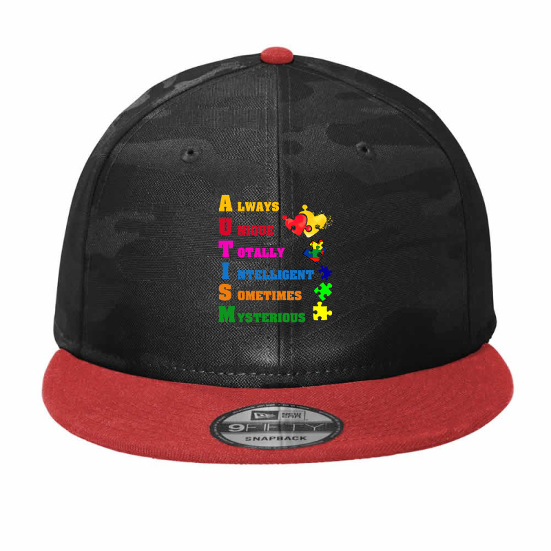 Autism Awareness Acronym Puzzle Piece Support Camo Snapback by JaralJiron | Artistshot