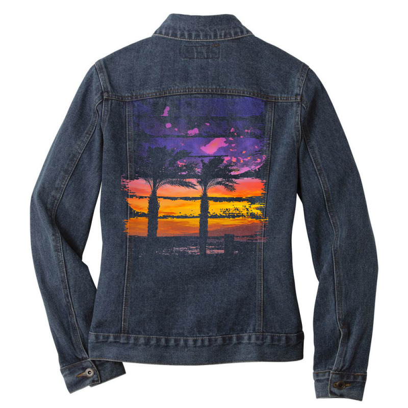 Palm Trees T  Shirt A Beautiful Painting That Shows The Atmosphere Of Ladies Denim Jacket by halfahull | Artistshot