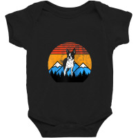 Retro Vintage Boston Terrier Sunset Mountains Distressed Raglan Baseba Baby Bodysuit | Artistshot